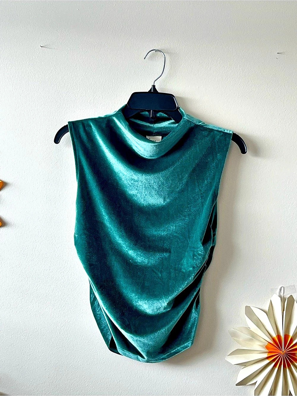 Wild Fable Velvet Draped Top Green S